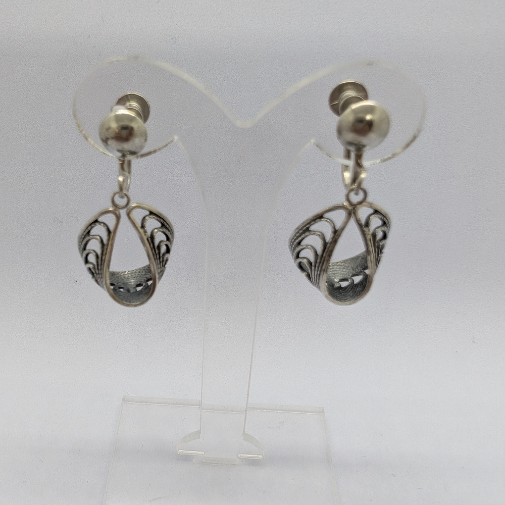 Vintage Sterling Silver Dangle Earrings With Screw back